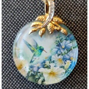 Lena Hummingbird Necklace Glass Round Pendant Boho‎ Spring Summer Birds